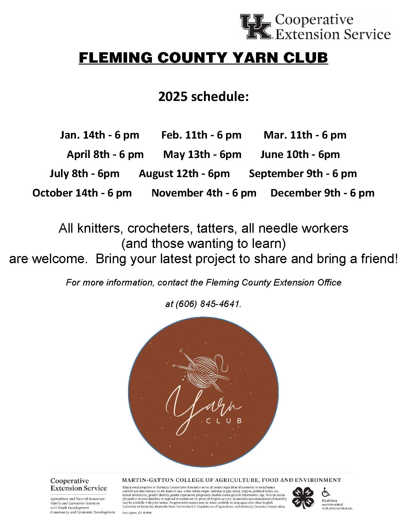 Yarn Club schedule 2025